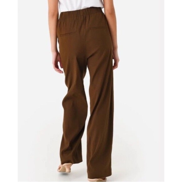 Vince Linen High Waist Pants Brown Pull On Pockets Women's Size XL - Picture 2 of 13